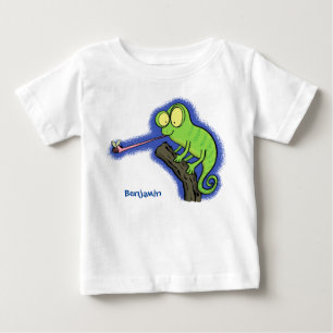 Cute funny green happy chameleon lizard cartoon baby T-Shirt