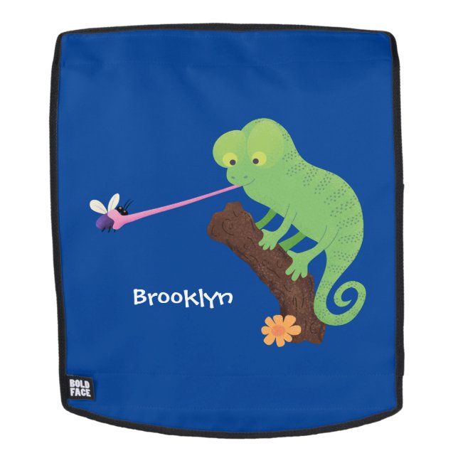 Cute funny green happy chameleon lizard cartoon backpack (Removable Face)