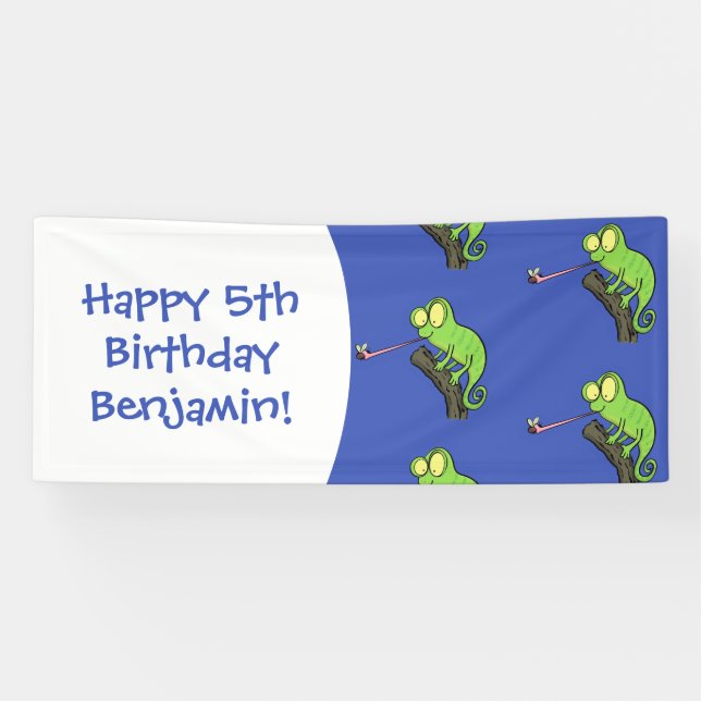 Cute funny green happy chameleon lizard cartoon banner (Horizontal)