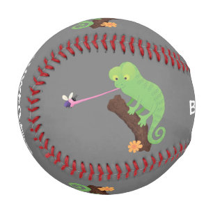 Cute funny green happy chameleon lizard cartoon baseball