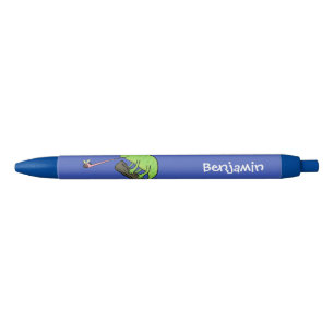 Cute funny green happy chameleon lizard cartoon black ink pen