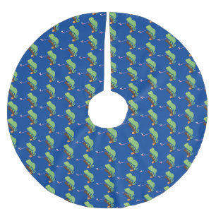 Cute funny green happy chameleon lizard cartoon brushed polyester tree skirt