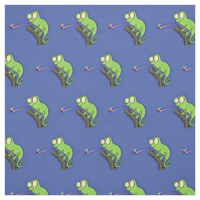 Cute funny green happy chameleon lizard cartoon fabric (Swatch)