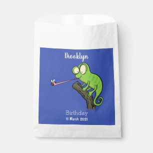 Cute funny green happy chameleon lizard cartoon favour bags
