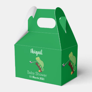 Cute funny green happy chameleon lizard cartoon favour box