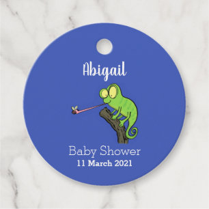 Cute funny green happy chameleon lizard cartoon favour tags