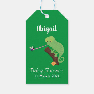 Cute funny green happy chameleon lizard cartoon gift tags