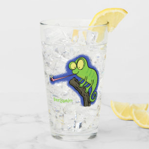 Cute funny green happy chameleon lizard cartoon glass