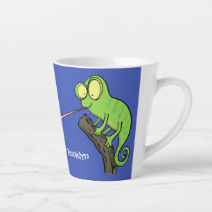 Cute funny green happy chameleon lizard cartoon latte mug