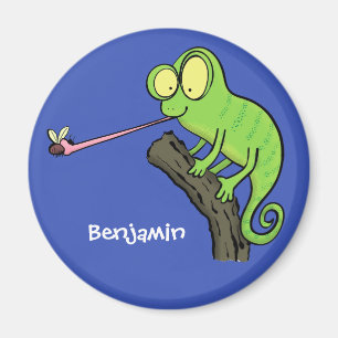 Cute funny green happy chameleon lizard cartoon magnet