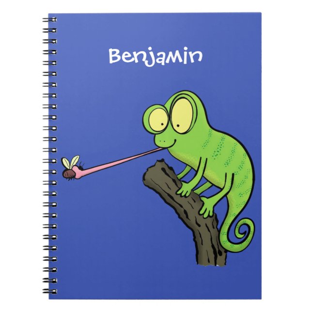 Cute funny green happy chameleon lizard cartoon notebook (Front)