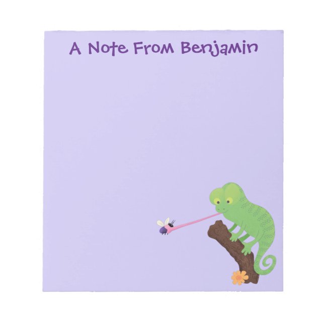 Cute funny green happy chameleon lizard cartoon notepad (Front)