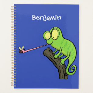 Cute funny green happy chameleon lizard cartoon planner