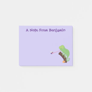 Cute funny green happy chameleon lizard cartoon post-it notes