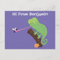 Cute funny green happy chameleon lizard cartoon