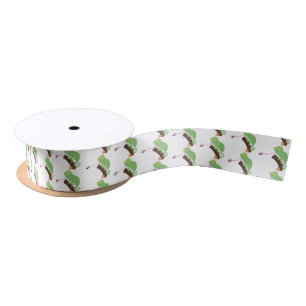 Cute funny green happy chameleon lizard cartoon satin ribbon