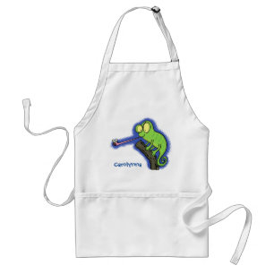 Cute funny green happy chameleon lizard cartoon standard apron