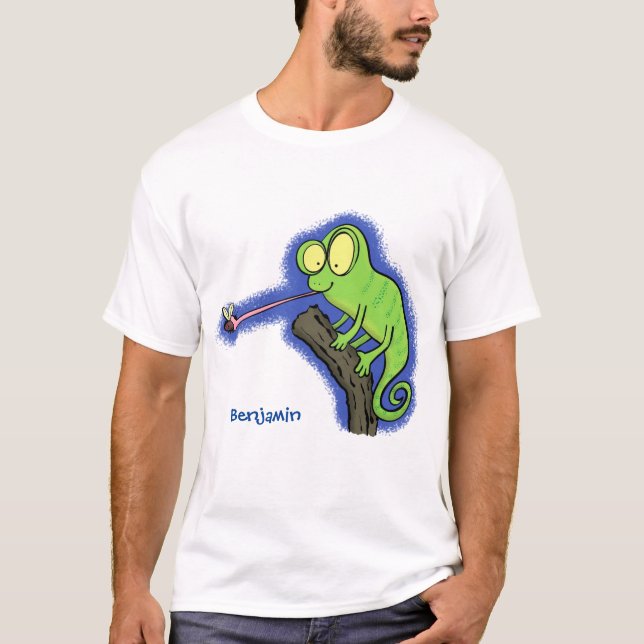 Cute funny green happy chameleon lizard cartoon T-Shirt (Front)