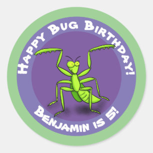 Cute funny green praying mantis cartoon classic ro classic round sticker