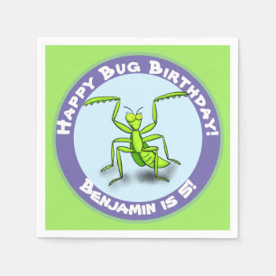 Cute funny green praying mantis cartoon napkin