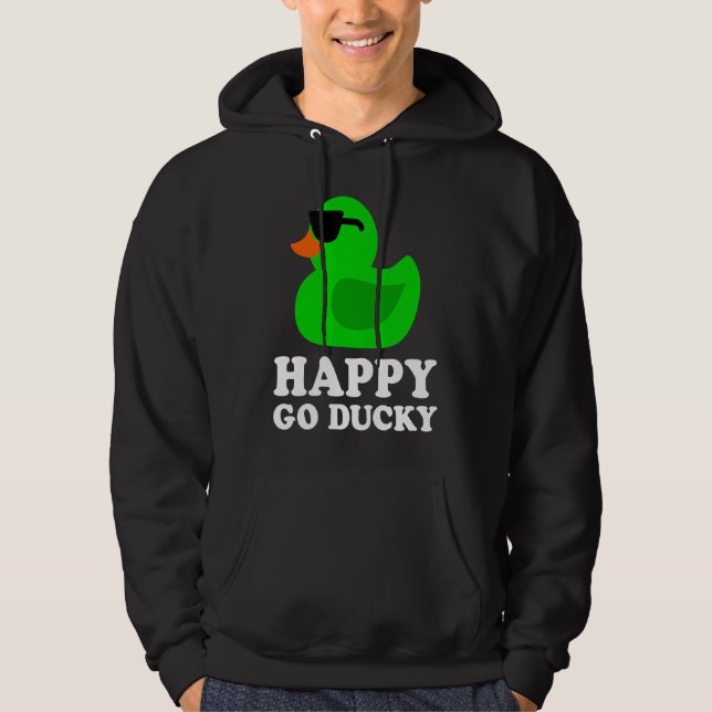 Cute Funny Green Rubber Duck Lover Sunglasses Luck Hoodie (Front)