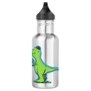 Cute funny green t rex dinosaur cartoon 532 ml water bottle
