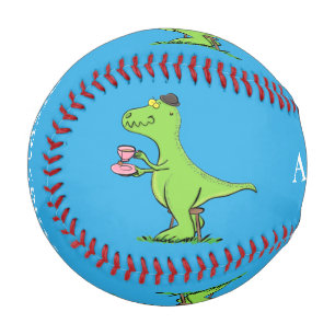 Cute funny green t rex dinosaur cartoon baseball