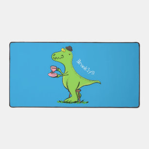 Cute funny green t rex dinosaur cartoon desk mat