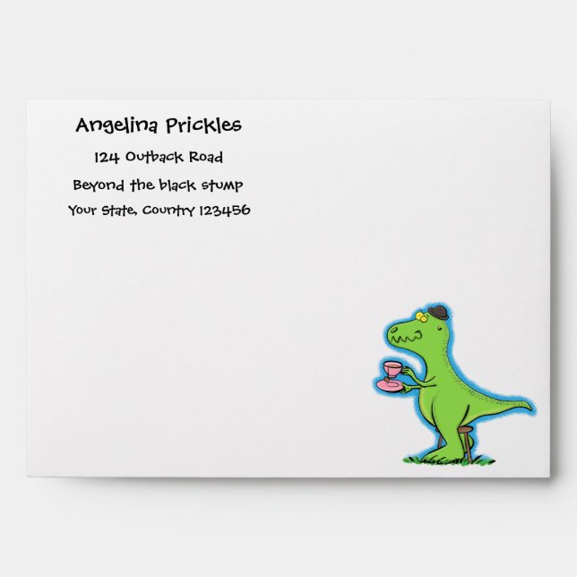 Cute funny green t rex dinosaur cartoon envelope (Front)