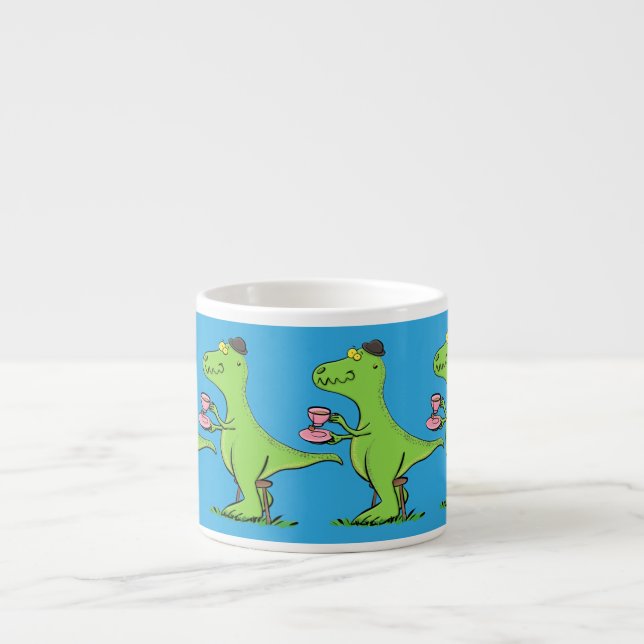 Cute funny green t rex dinosaur cartoon espresso cup (Front)