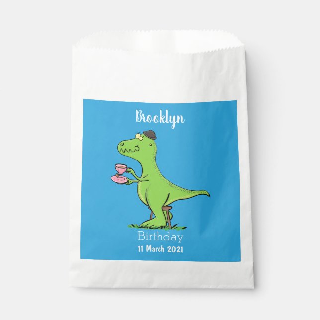 Cute funny green t rex dinosaur cartoon favour bags (Front)