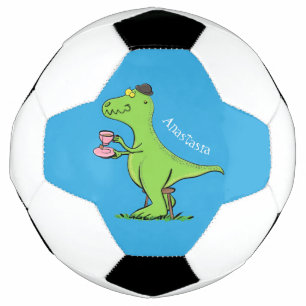 Cute funny green t rex dinosaur cartoon football
