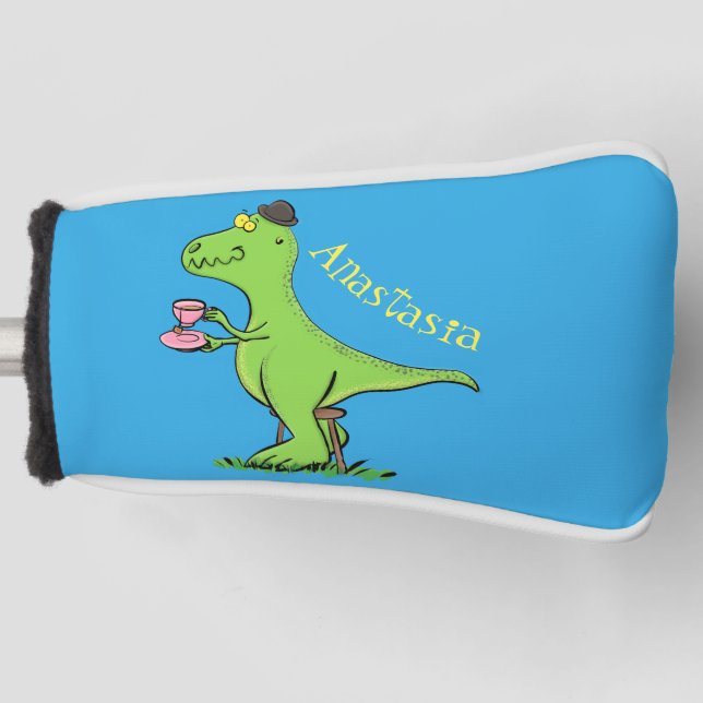 Cute funny green t rex dinosaur cartoon golf head cover (Front)