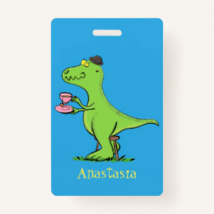 Cute funny green t rex dinosaur cartoon ID badge