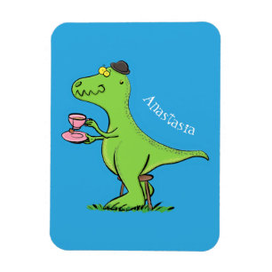 Cute funny green t rex dinosaur cartoon magnet
