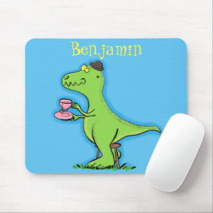 Cute funny green t rex dinosaur cartoon mouse mat