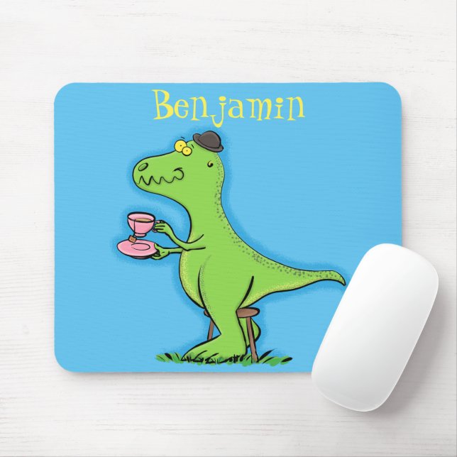Cute funny green t rex dinosaur cartoon mouse mat (With Mouse)