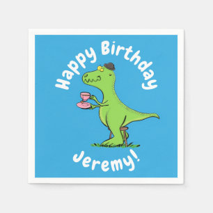 Cute funny green t rex dinosaur cartoon napkin