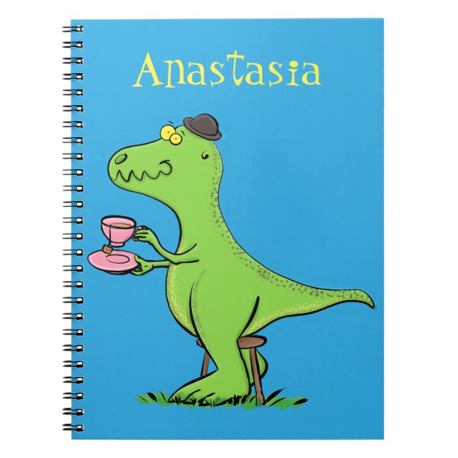 Cute funny green t rex dinosaur cartoon notebook (Front)