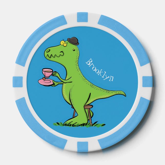 Cute funny green t rex dinosaur cartoon poker chips (Front)