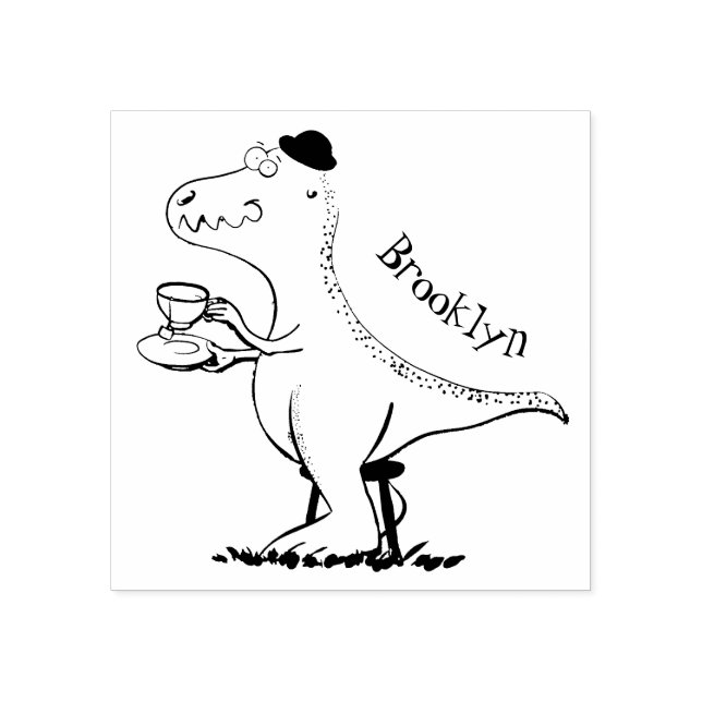 Cute funny green t rex dinosaur cartoon rubber stamp (Imprint)