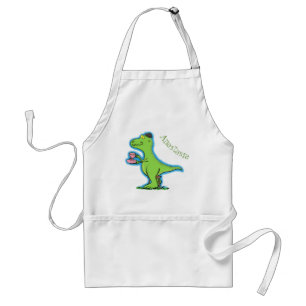 Cute funny green t rex dinosaur cartoon standard apron