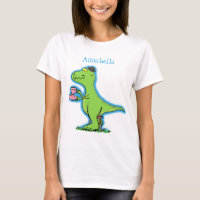 Cute funny green t rex dinosaur cartoon