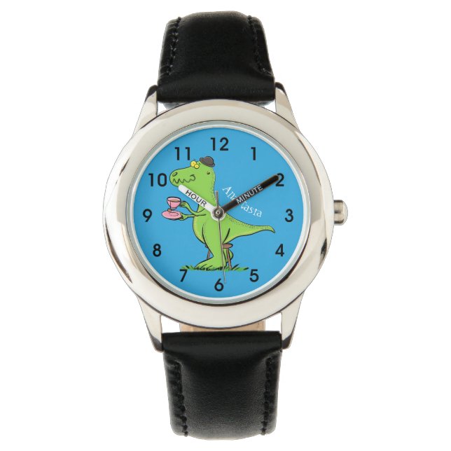 Cute funny green t rex dinosaur cartoon watch (Front)