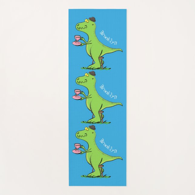 Cute funny green t rex dinosaur cartoon yoga mat (Front)