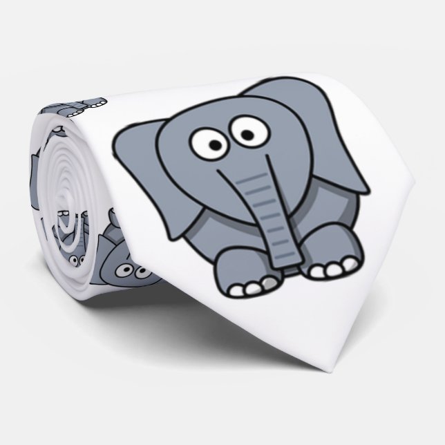 Cute, funny, grey cartoon elephant. tie (Rolled)