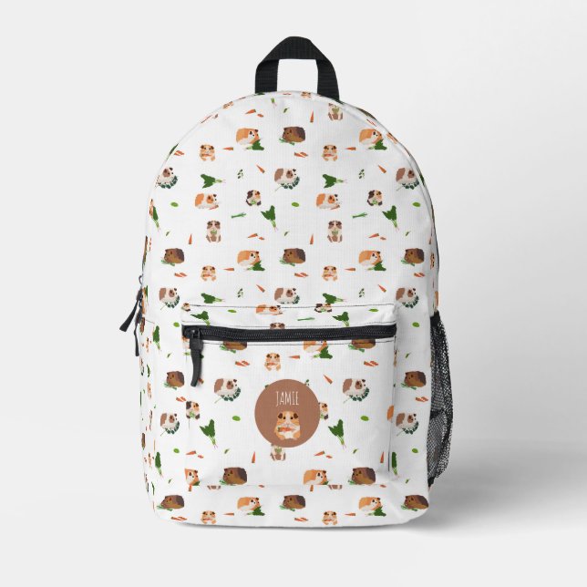 Cute Funny Guinea Pigs Pet Custom Name Printed Backpack (Front)