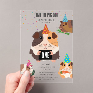 Cute Funny Guinea Pigs Pet Kids Birthday Party Acrylic Invitations