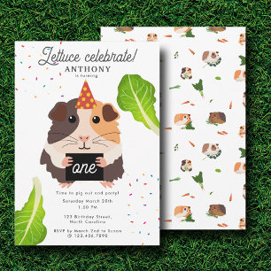 Cute Funny Guinea Pigs Pet Kids Birthday Party Invitation