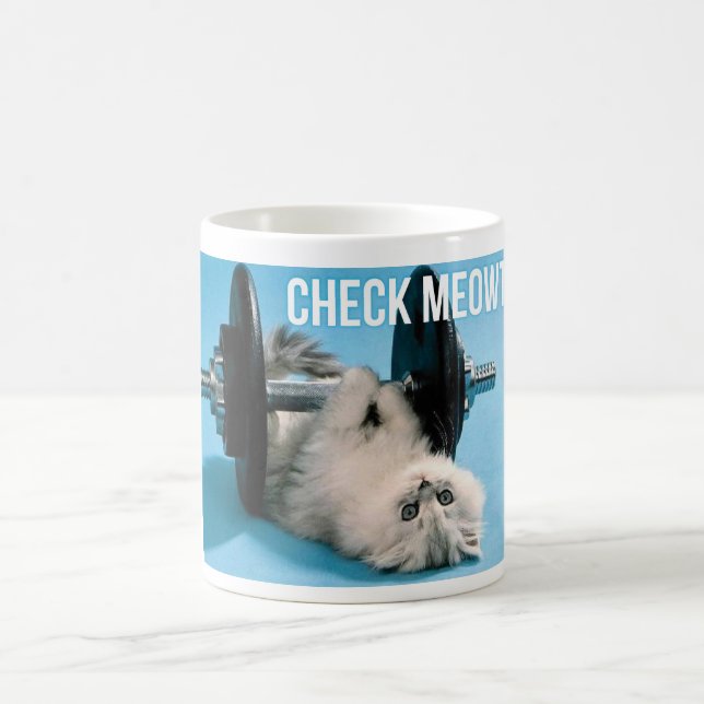 Cute Funny Gym Cat - Check Meowt Coffee Mug (Center)